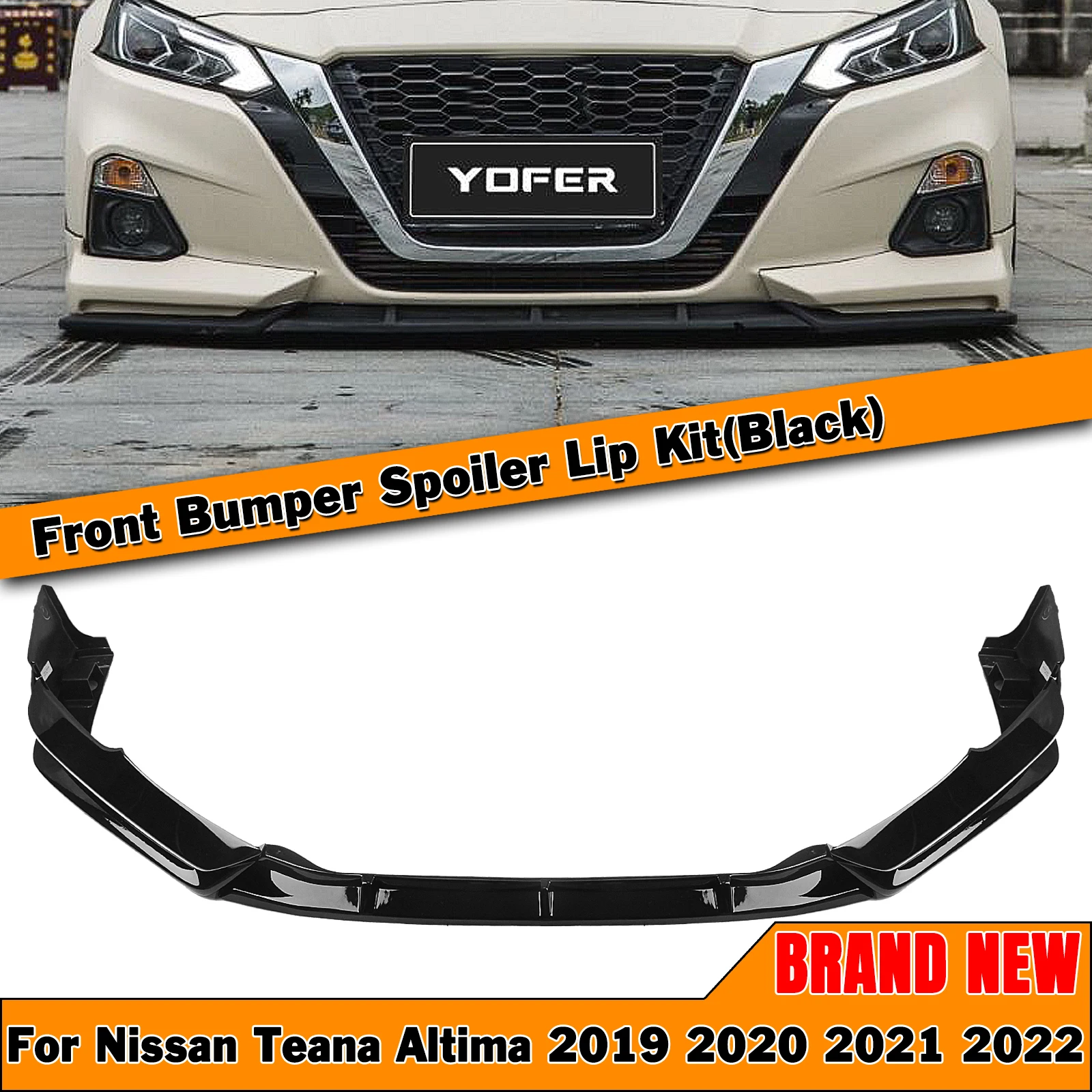 

For Nissan Altima 2019-2022 YOFER Front Bumper Spoiler Lip Glossy Black Car Lower Body Kit Splitter Blade Split Protector Plate