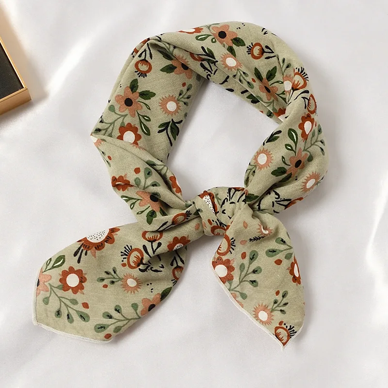 

Женский маленький хлопковый шарф, квадратный шейный платок, элегантная Весенняя Цветочная бандана, платок, шарф для волос для девочек, декоративная повязка на голову, новинка