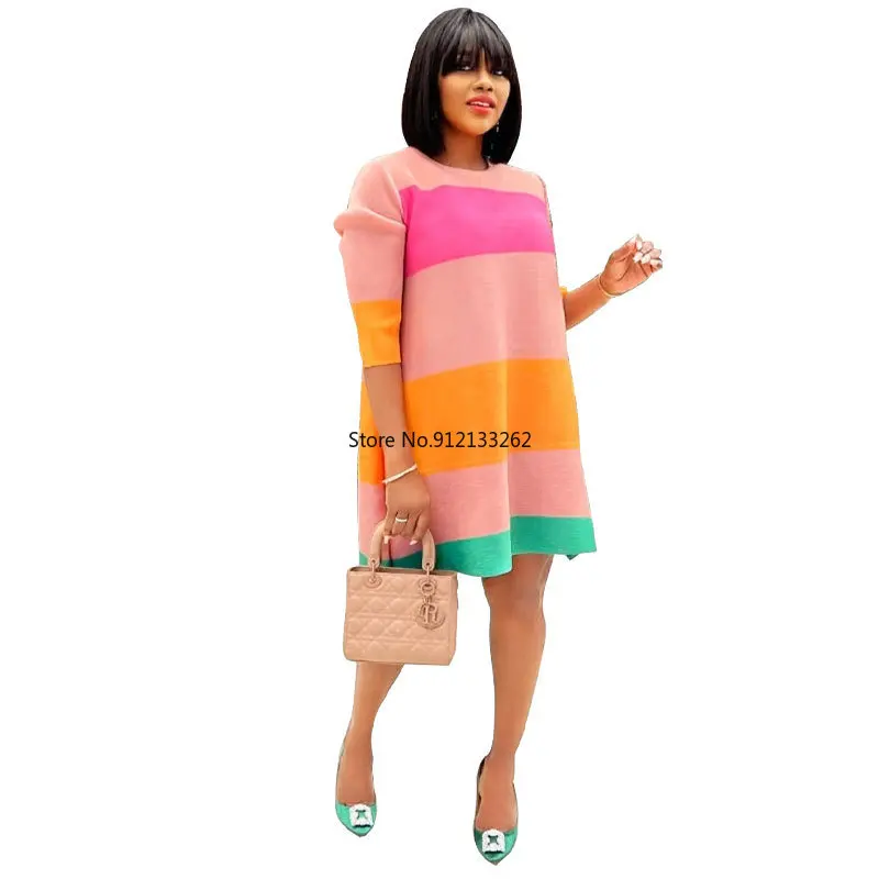 

Африканские платья для женщин весна-лето 2023, африканские женские платья с коротким рукавом и круглым вырезом из полиэстера, лоскутное плать...