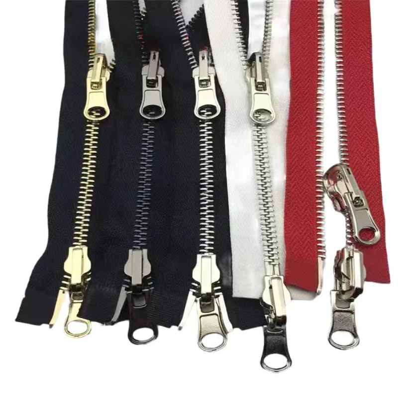 

5# 60 To 120cm Metal Zipper Reversible Pull Head Slider White Black Red Double Open Jacket Repair Clothing Sewing Accessory