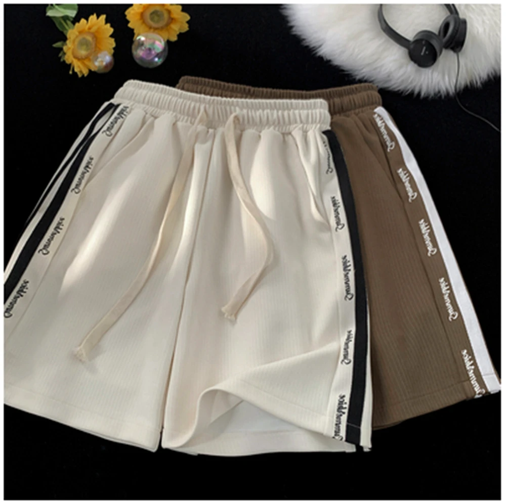 2023 Side Stripe Sports Shorts Women's Summer American High Street Loose Slim Wide Leg Casual Pants