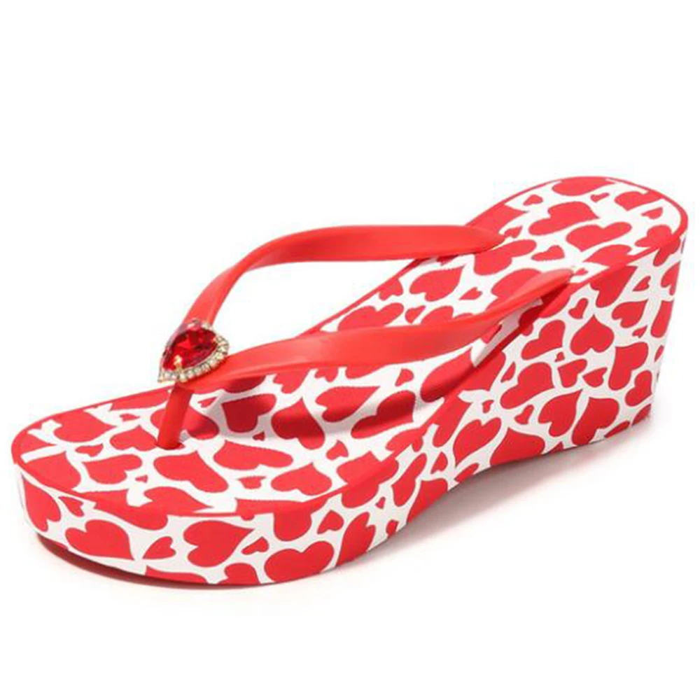 

New Summer Shoes Women Flip Flops Fashion Heart Slope And Thick Sand Beach Slippers Platform Outdoor Casual Sh491
