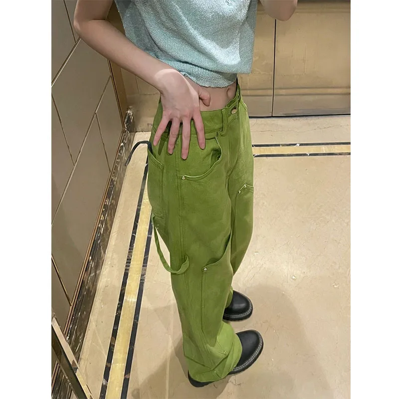 

Rtro Vintage 2022 Women Fashion Straight Leg jeans Pants vintage Boyfriend denim Trousers Green