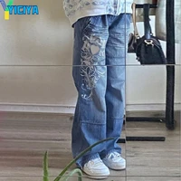 yiciya low waist trousers womens fall 2022 retro street style street gothic loose jeans womens y2k printed casual jeans