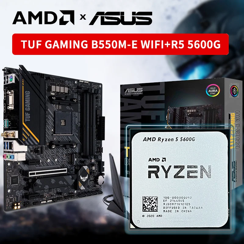 

AMD R5 5600G Ryzen 5 5600G CPU + ASUS TUF GAMING B550M-E WI-FI Motherboard Micro-ATX B550M B550 DDR4 Support R5 CPU Processador