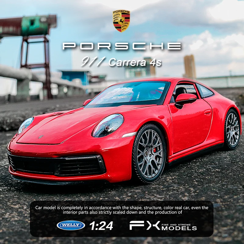 Модель спортивного автомобиля WELLY 1:24 Porsche 911 металлическая игрушечная машинка из