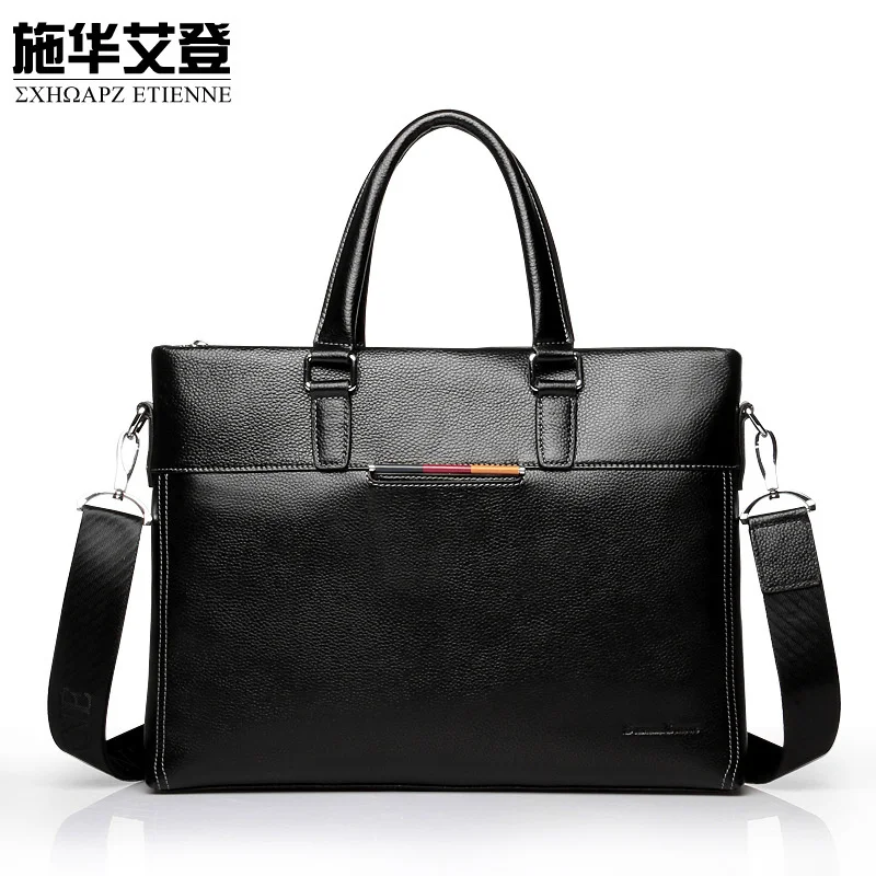genuine  luxury Genuine leather men's bag hand computer horizontal cowhide business briefcase gift set
