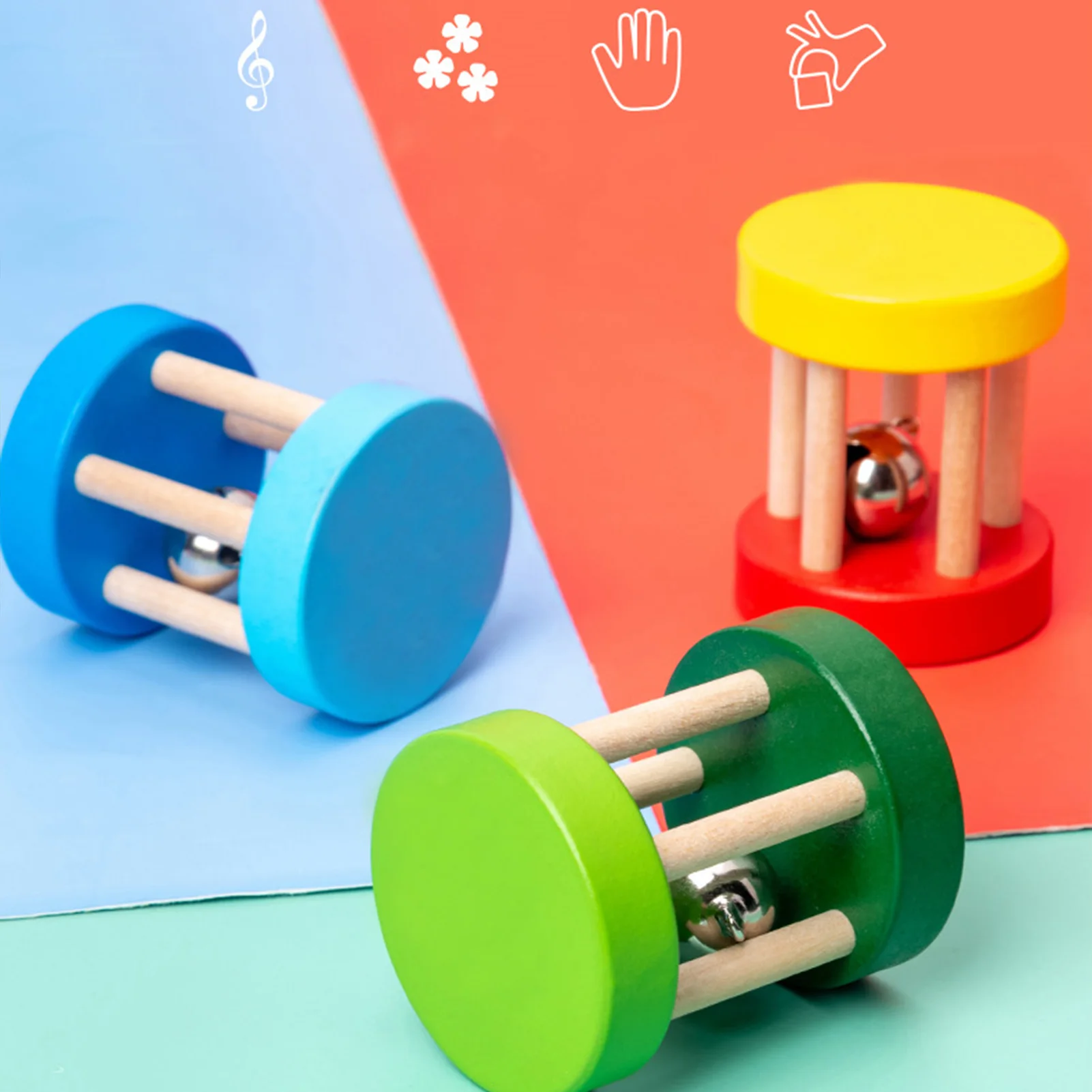 

1Pcs Montessori Wooden Cage Rattles Toy Musical Hand Bell Instruments Shaking Handbell Toy Intellectual Educational Baby Toy