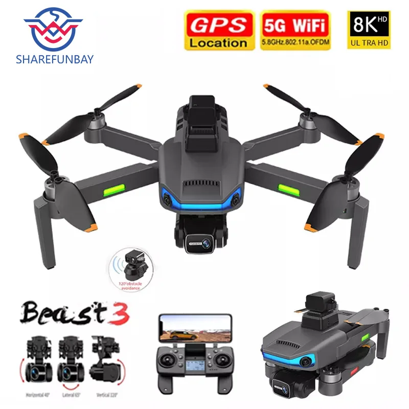 

AE3 Pro Max GPS Drone Professional 8K Dual Camera 3Axis EIS Gimbal 5G Wifi FPV Folding Brushless Motor Quadcopter RC Drones Toys