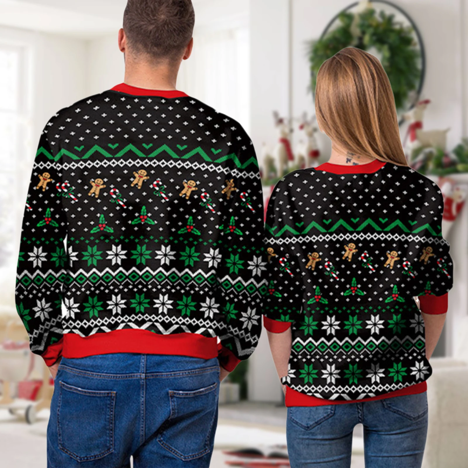 

Women Men Elk Wine Cup Pattern Crochet Pullovers Top Long Sleeve Knitwear Sweater Loose Fit Sexy Christmas Style Streetwear Suit