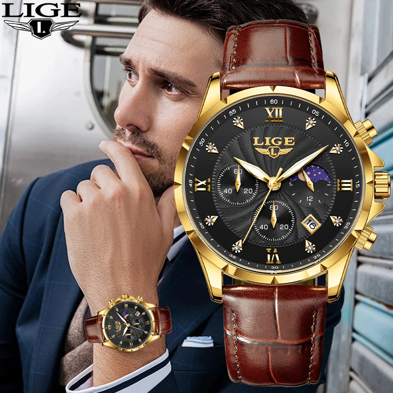 Новые модные роскошные кварцевые мужские часы LIGE повседневные спортивные с