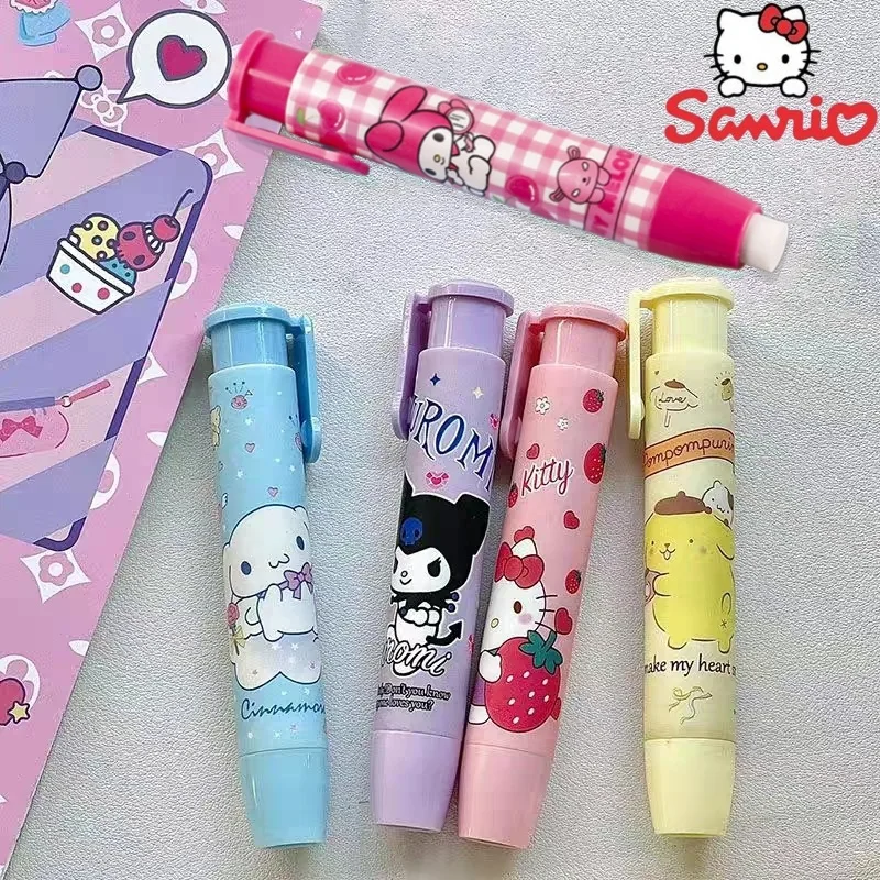 

Sanrio Press Eraser 12/24pcs Students Kawaii Stationery Cute Automatic Eraser Clean Rubber Kids Xmas Birthday Gift Wholesale