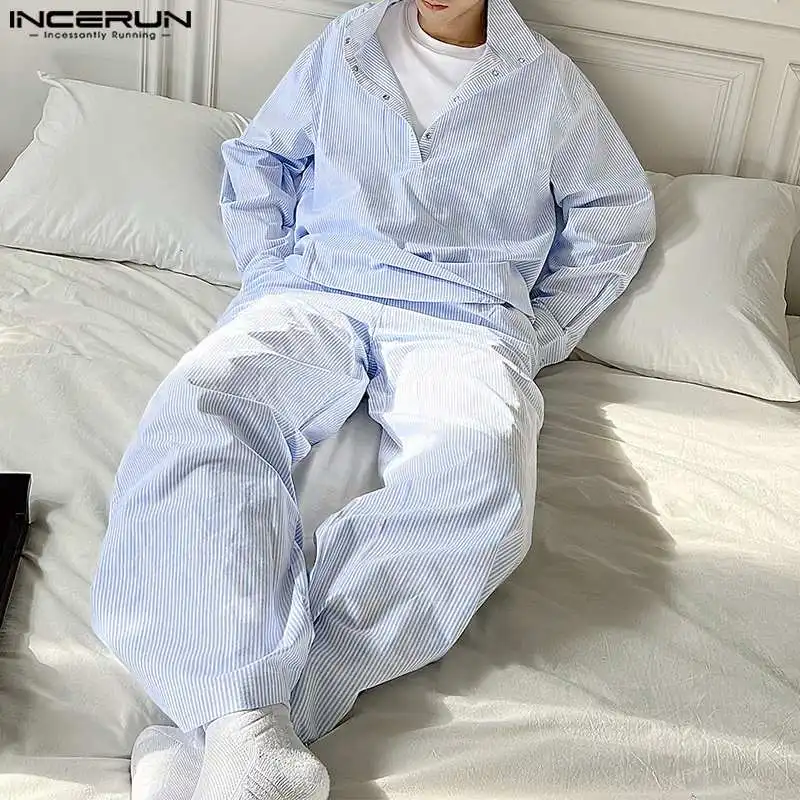 Модные комплекты INCERUN 2024 в Корейском стиле новые мужские рубашки с длинным