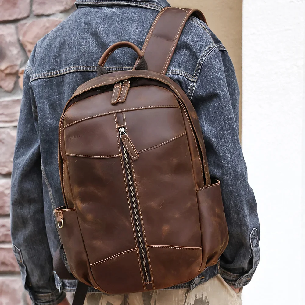 Вместительный рюкзак из натуральной кожи для мужчин школьный ранец ноутбука 15 6