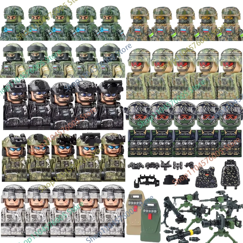 Фото Военный спецназ MOC Building Block Немецкий KSK Солдат спецназа Фигурка SWAT Армейский пистолет Оружие Жилет Рюкзак Кирпичная игрушка №1