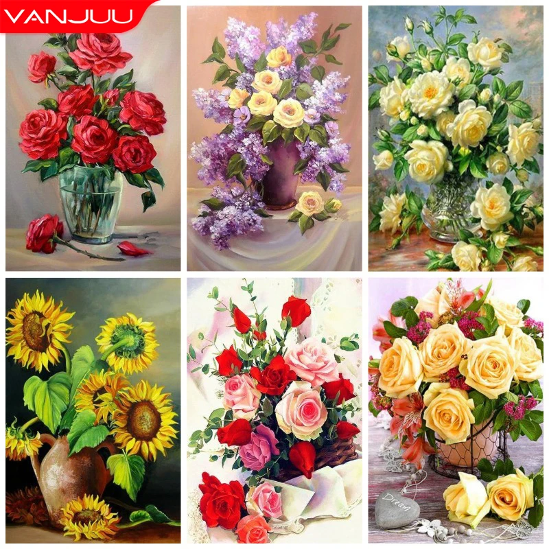 

DIY 5D Diamond Painting Flowers Diamond Embroidery Rose Flowers Rhinestone Mosaic Birthday Gift Home Decoration