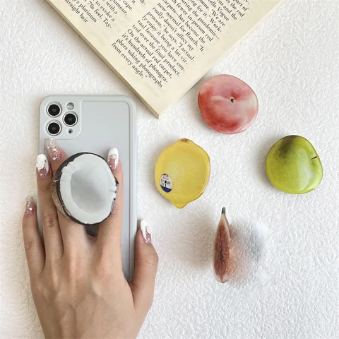 Корейский глянцевый имитация фруктов, кокоса, лимона, инжира, расширяемый держатель для телефона Griptok, ручка, кольцо на палец, поддержка складного держателя розетки