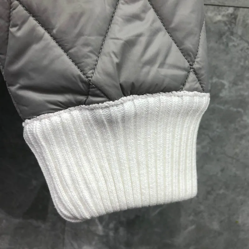 TB TNOM Men's Winter Jacket Fashion Brand Coat White 4-Bar Stripe Diamond LatticeTurtleneck Cotton-Padded Pullovers TB Jackets