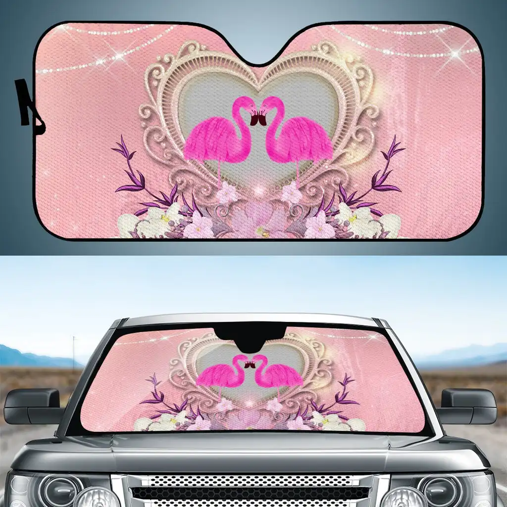 

Элегантные солнцезащитные очки в форме сердца с фламинго и цветами, Универсальные солнцезащитные очки на лобовое стекло автомобиля, два размера