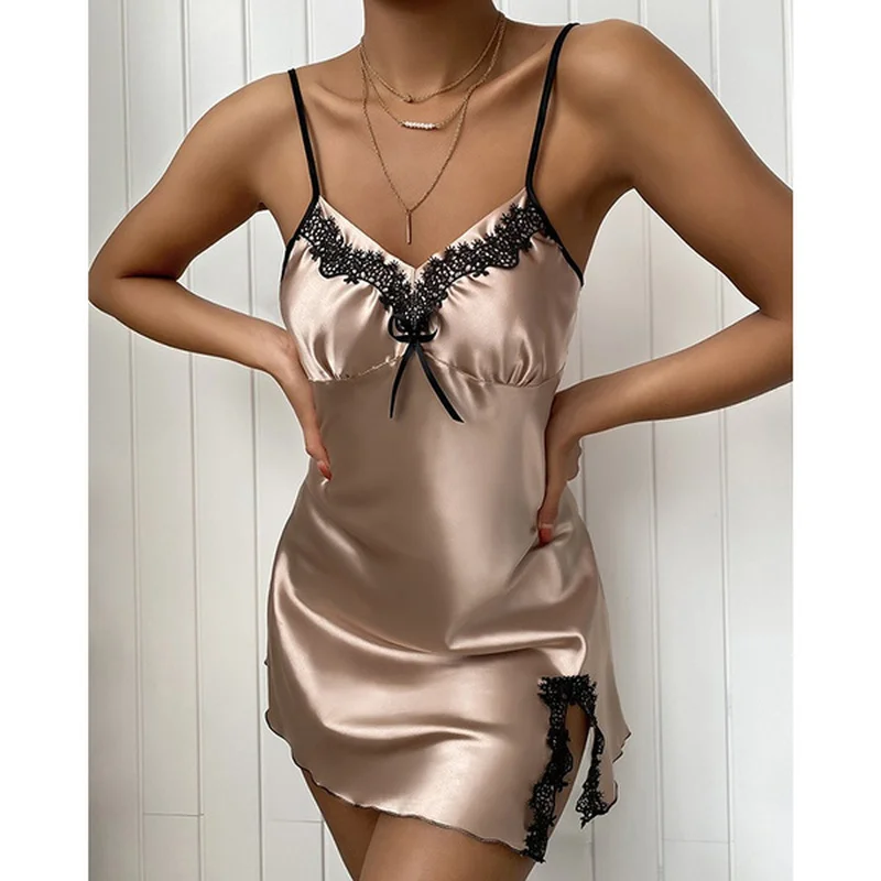 

Женская ночная рубашка без рукавов однотонная кружевная пэчворк сексуальная летняя одежда горячая Распродажа уютная ночная рубашка нижнее белье Babydoll