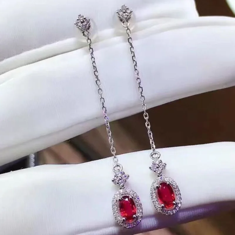 

Classic Design earrings for women Silver Inlaid Ruby Long earings Exquisite and fashion Small style wedding Jewelry Gift