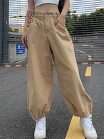 adjustable waist cargos pants women hip hop style loose fashion khaki drawstring long pant 2022 y2k streetwear baggy cargo pants