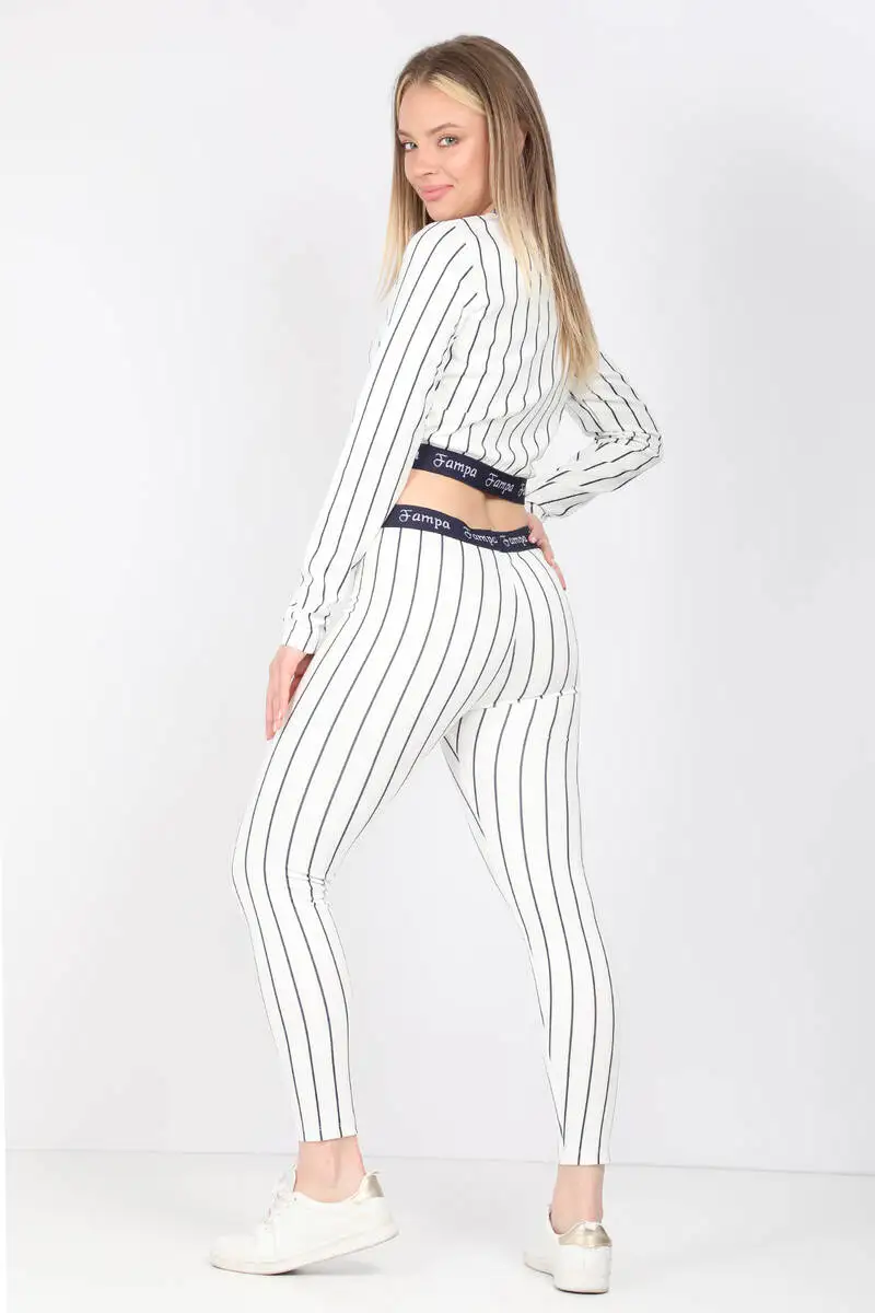 

Womens Navy Striped Long Sleeve Leggings Set