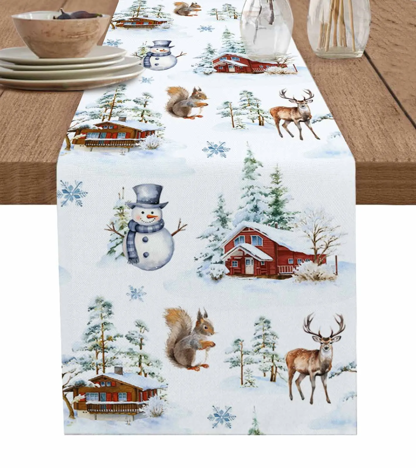 

Рождественский фермерский снеговик, искусственная дорожка из хлопка и льна, свадебное искусственное украшение для обеденного стола, настольная дорожка