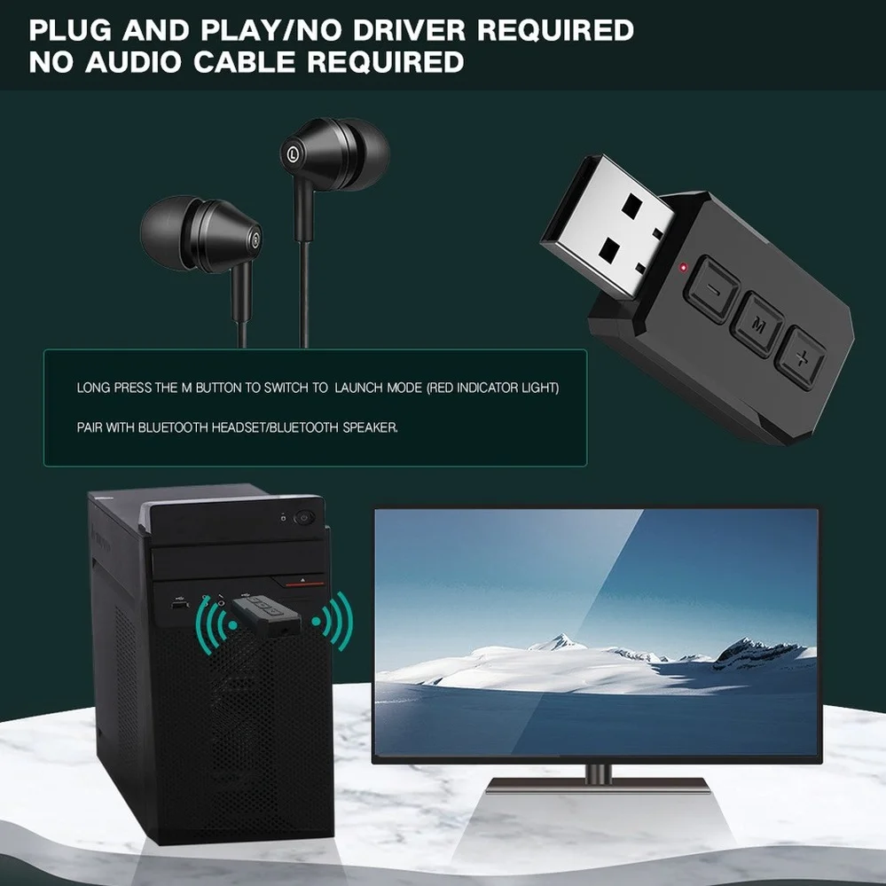 USB Bluetooth-адаптер PzzPss с поддержкой Bluetooth 5 0 и штекером AUX 3 мм |