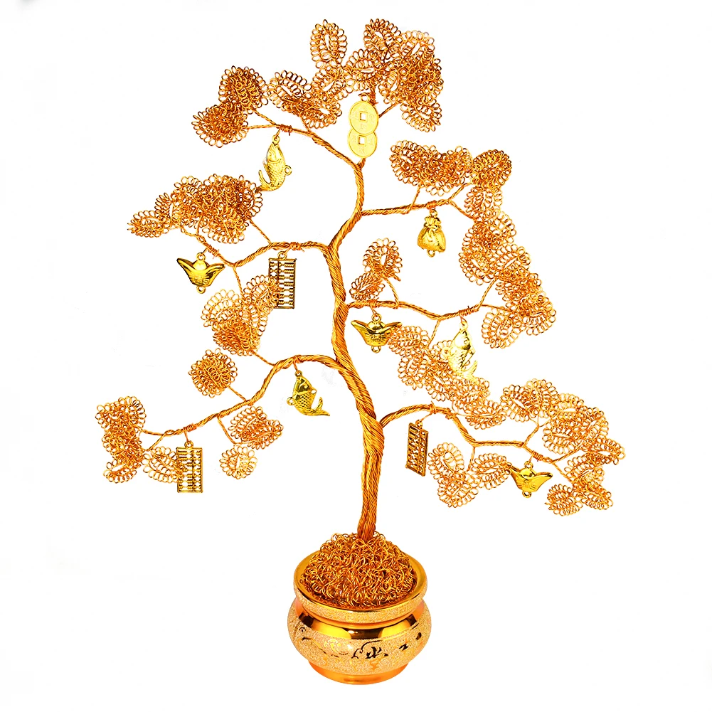 

Large Gold Ingots Copper Coin Fortune Tree Handmade Aluminum Wire Goldfish Abacus Cash Cow Craft Ornament Mascot Feng Shui Decor