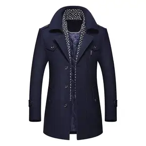 Imported Winter Men Wool Coats New Fashion Middle Long Scarf Collar Cotton-Padded Thick Warm Woolen Coat Male