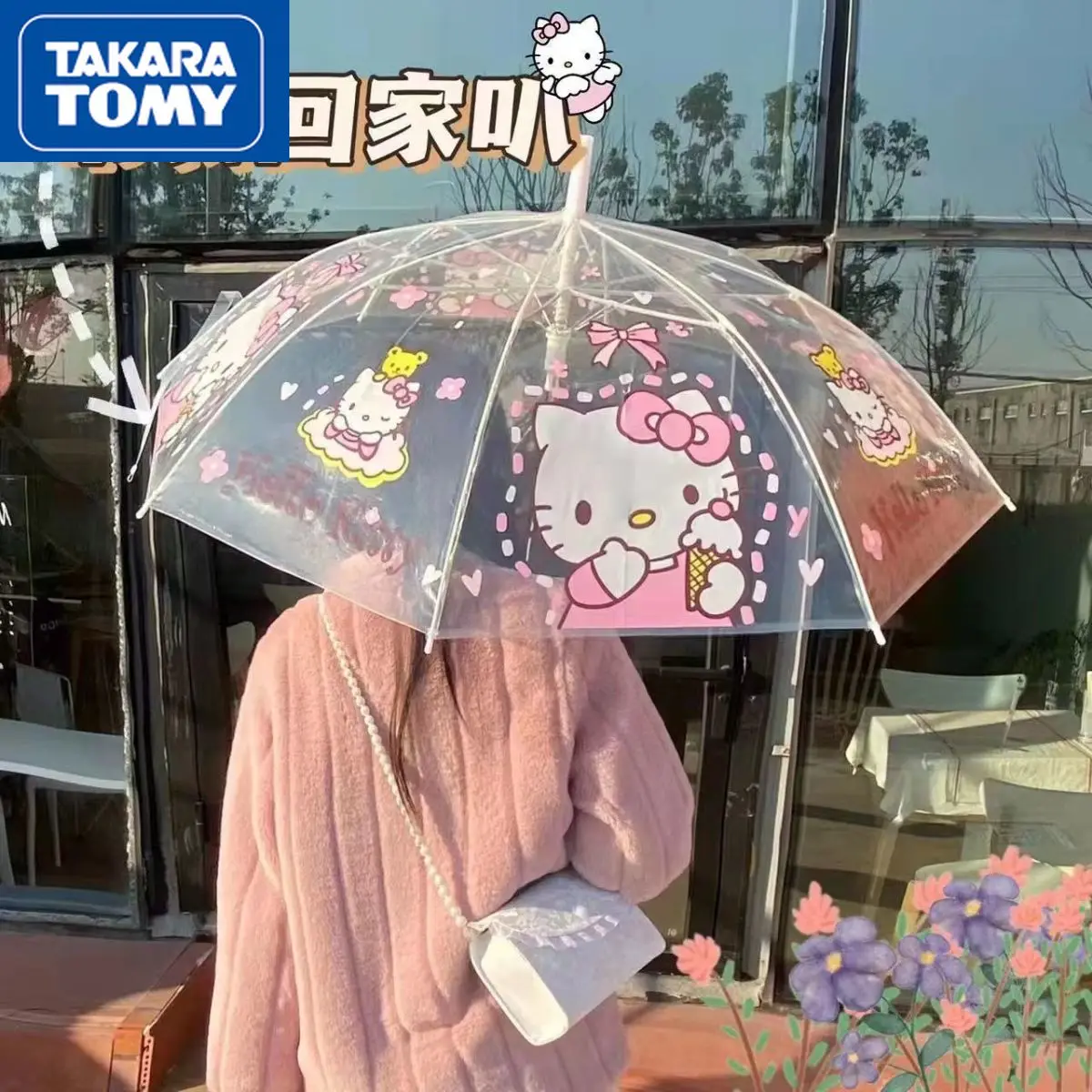 

TAKARA TOMY Summer 2022 New Hello Kitty Transparent Umbrella Anime Cartoon Printing Student Umbrella
