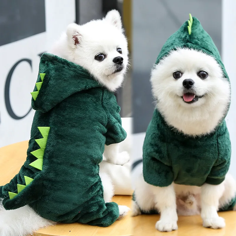 Dinosaur Costume for Dogs Coral Fleece Funny Pet Clothes Tiger Cosplay for Small Medium Dog Cold Weather Warm Clothing