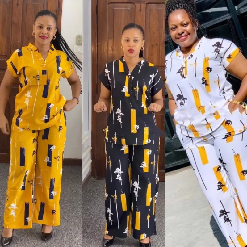 

2 Piece Set African Women Clothes Long Shirt Tops And Pant Suits 2023 Fashion New Print Loose Casual African Kanga Clothing Set