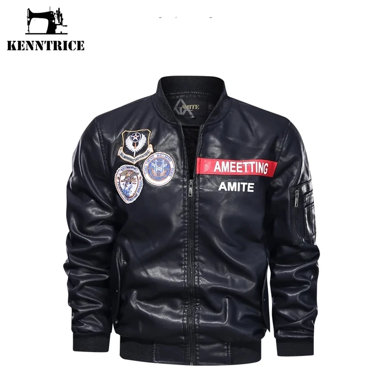 

Kenntrice 2022 Spring Autumn Leather Jackets for Men Fashion Korean Style Slim Fit Coat Stand Collar Motorcycle Outwear Oversize