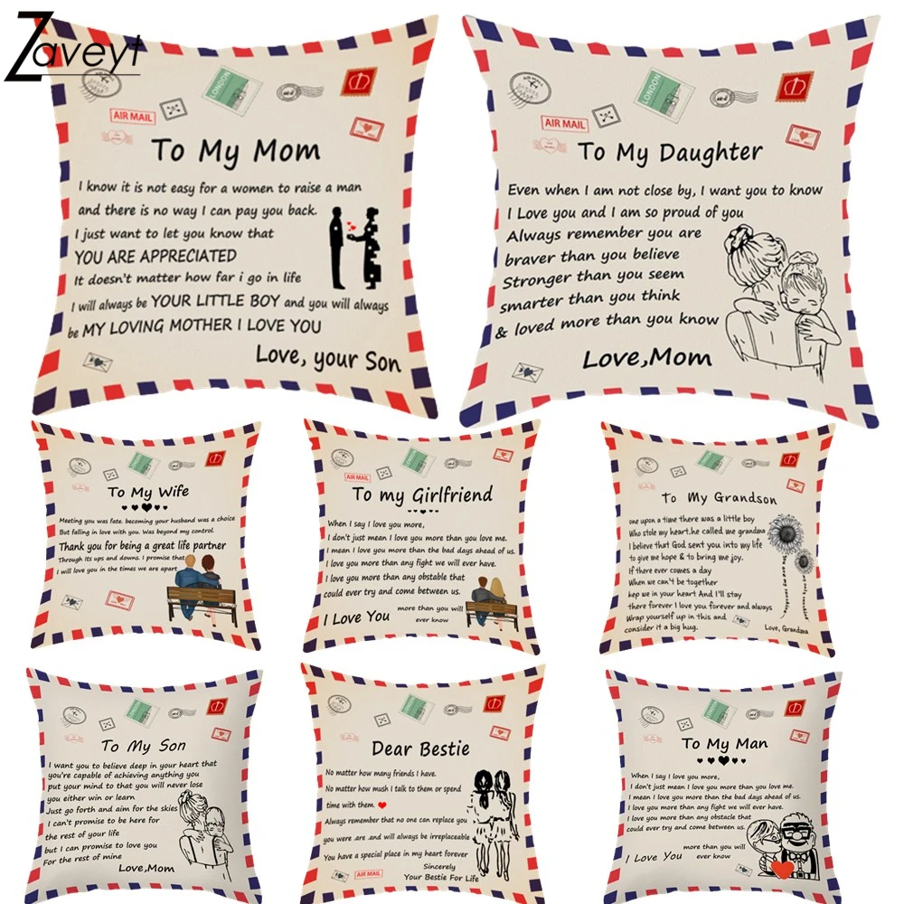 

Vintage Letter to My Mom/Daughter/Son Envelope Style Cushion Cover For Family Christmas Gifts Mother's Day/Children/Friendship