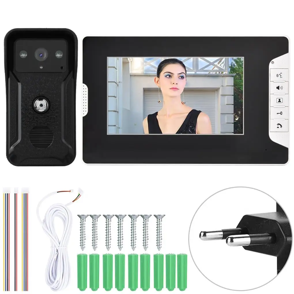 100-240V 7inch Wired Color Video Intercom Doorbell Night Vision Rain-proof Door Bell(EU Plug)