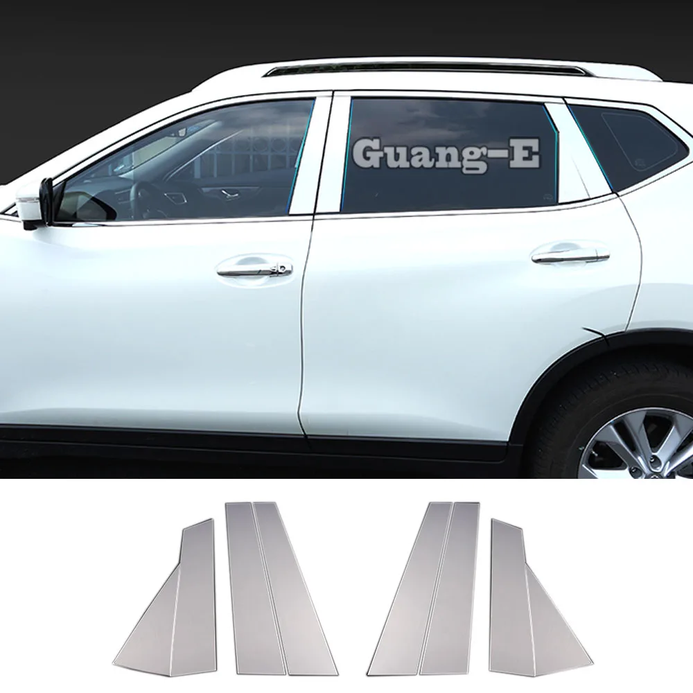 

For Nissan X-trail Xtrail T32/Rogue 2014 2015 2016 Stainless Steel Glass Window Garnish Pillar Middle Strip Trim Frame Lamp 8pcs