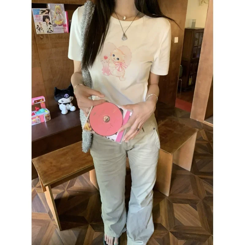 Хлопковая футболка для похудения в американском стиле женщин с круглым вырезом