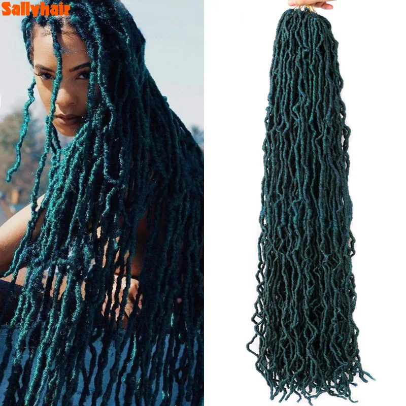 Soft Faux Locs Synthetic Hair Mix Green Long Curly Dreadlocks 36Inch Hair Extensions Pre Looped Locks Hair Crochet Braids