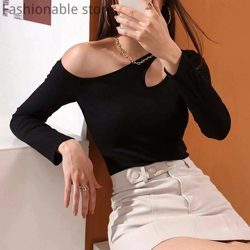 

Women Casual Solid Color Long Sleeve Cutout T-shirt