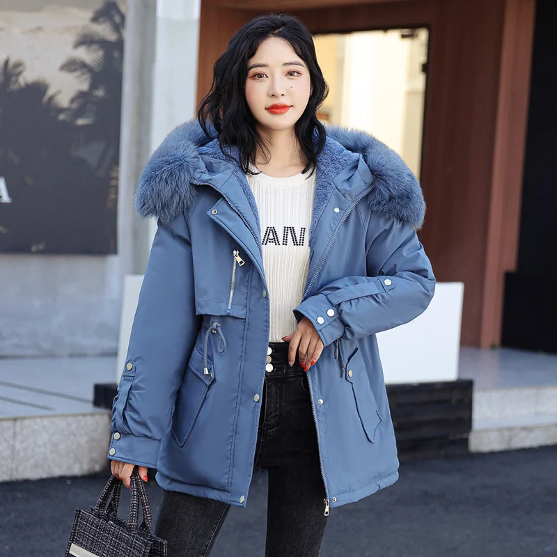 2022 New Autumn Winter Women Cotton Padded Jacket Casual Wool Liner Hooded Coat Parkas Wadded Warm Winter Clothes Women