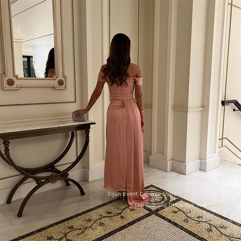 Женское короткое вечернее платье Xijun розовое с открытыми плечами и рукавами из