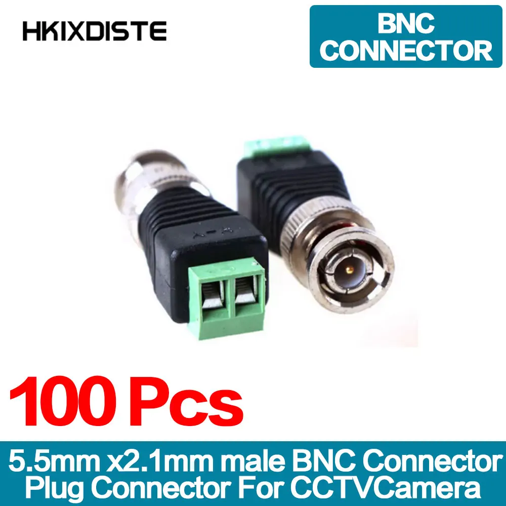 

100Pcs/lot Coaxial Coax CAT5 BNC Male Connector for CCTV Camera Security System Surveillance Accessories New Arrival