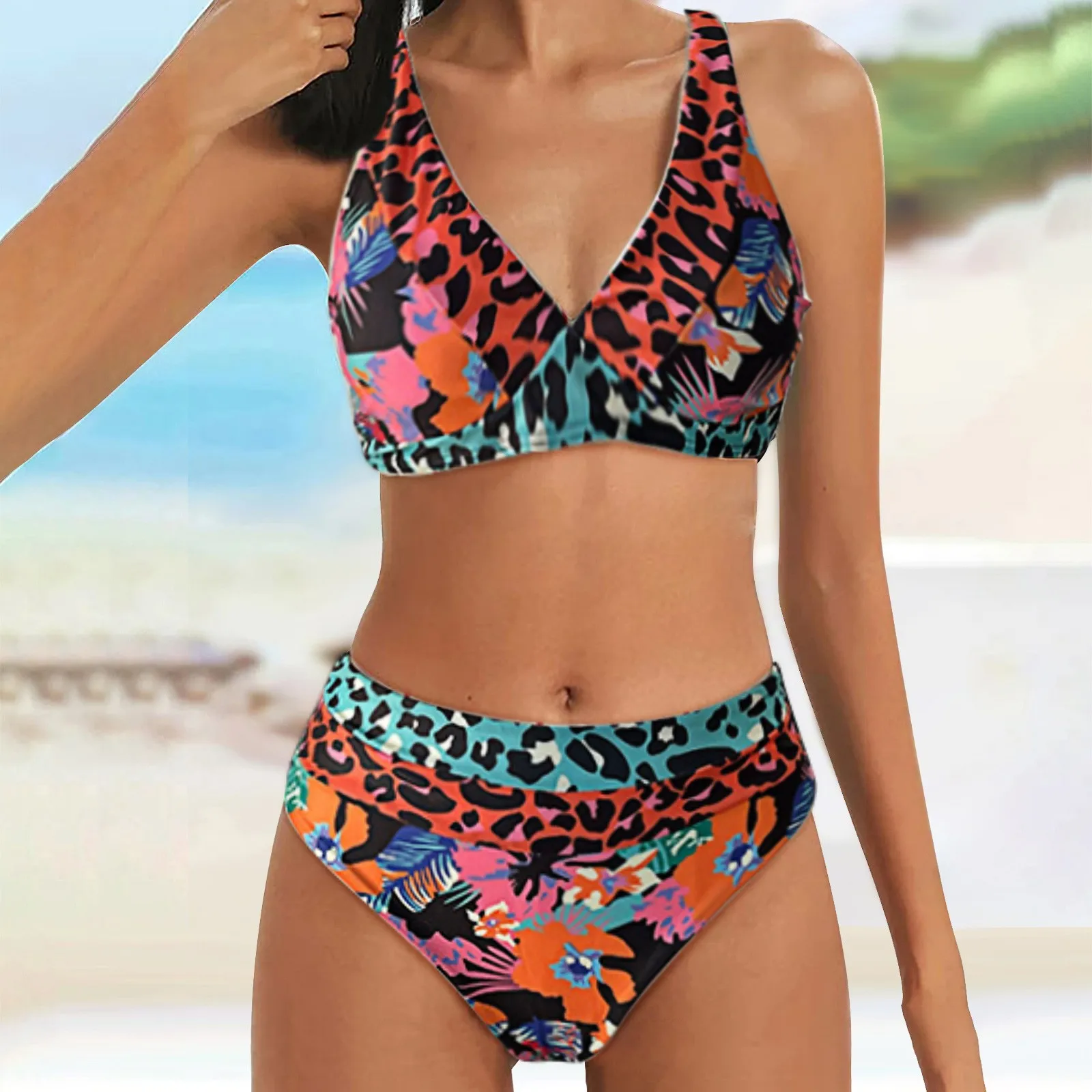 

Женское сексуальное бикини с высокой талией и леопардовым принтом