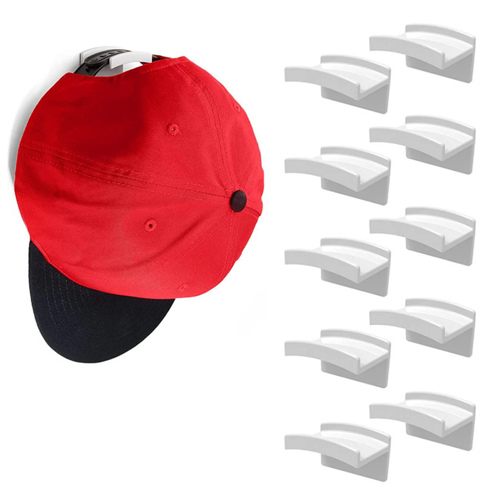 

10 Pack Adhesive Hat Hooks for Wall Minimalist Hat Rack Design, Drilling Free Strong Hold Hat Hangers