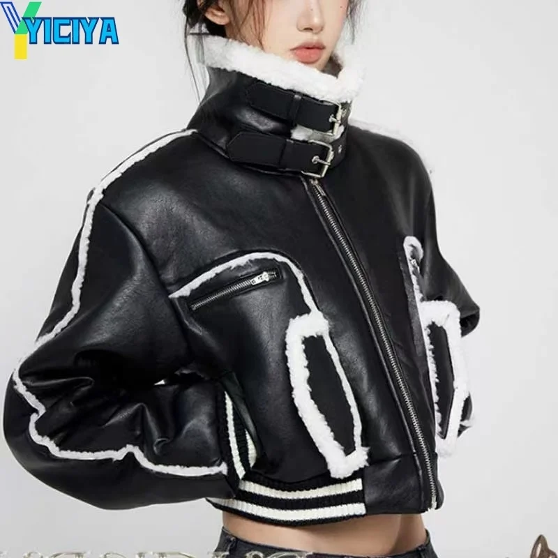 YICIYA jacket Bomber Woman Varsity Leather Jacket Racing Warm American Motorcycle University Baseball Jacket Long Sleeves Coat
