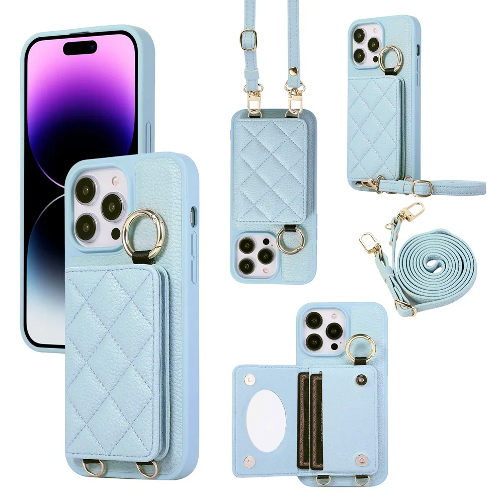 Кожаный чехол-кошелек для телефона Iphone 16 15 14 Plus 13 12 11 Pro Max зеркальный держатель