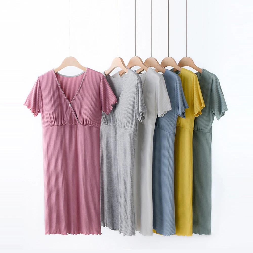 

New Pregnancy Clothes Pajamas Sleepwear Nursing Pregnant Mother Breastfeeding Nightgown Elegant Maternity Dress