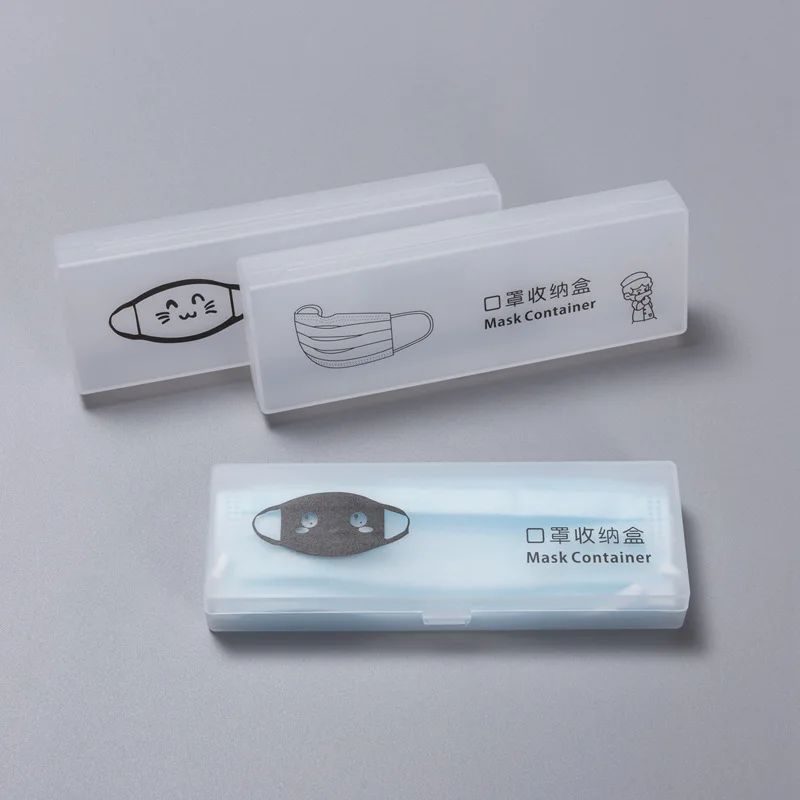 

1pc Newest Frosted Rectangular Mask Storage Box Translucent Plastic Box Portable With Lid Student School Mask Storage Box